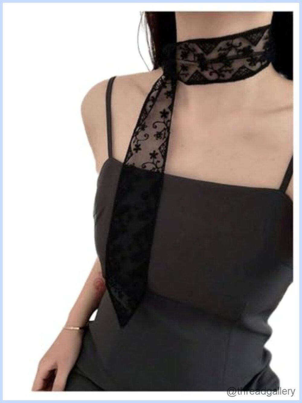 Lace Long Skinny Scarf Sheer Floral Embroidered Neckerchief Headband